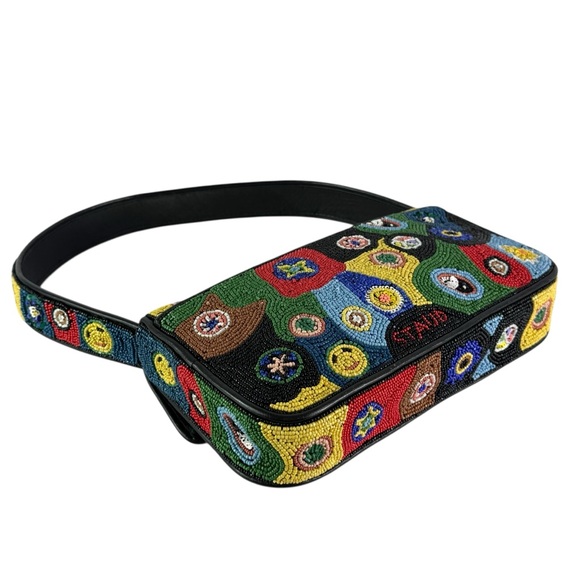 STAUD Tommy Beaded Bag Black Millefiori Shoulder Bag - Picture 8 of 11